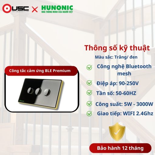 Công tắc cảm ứng BLE Premium 3 Nút, Hình Chữ Nhật