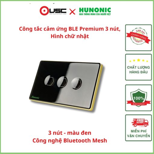 Công tắc cảm ứng BLE Premium 3 Nút, Hình Chữ Nhật