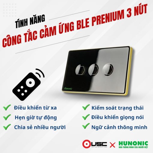 Công tắc cảm ứng BLE Premium 3 Nút, Hình Chữ Nhật
