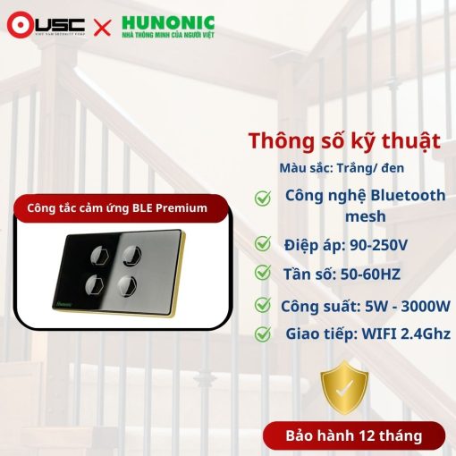 Công tắc cảm ứng BLE Premium 4 Nút, Hình Chữ Nhật, Màu Đen