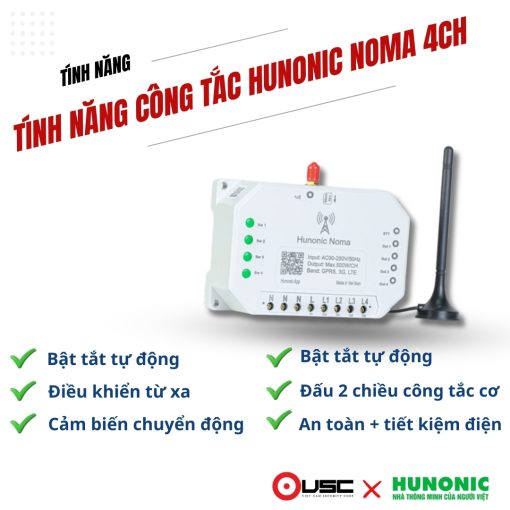 Công tắc Hunonic Noma 4CH | Dùng Sim 4G