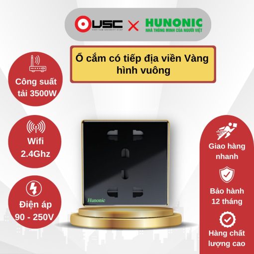 Ổ cắm có tiếp địa viền Vàng hình vuông